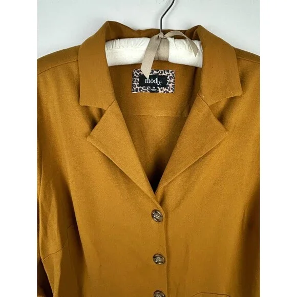 Mod X Womens 3X Mustard Belted Button Up Stretchy Jumpsuit - Picture 10 of 16